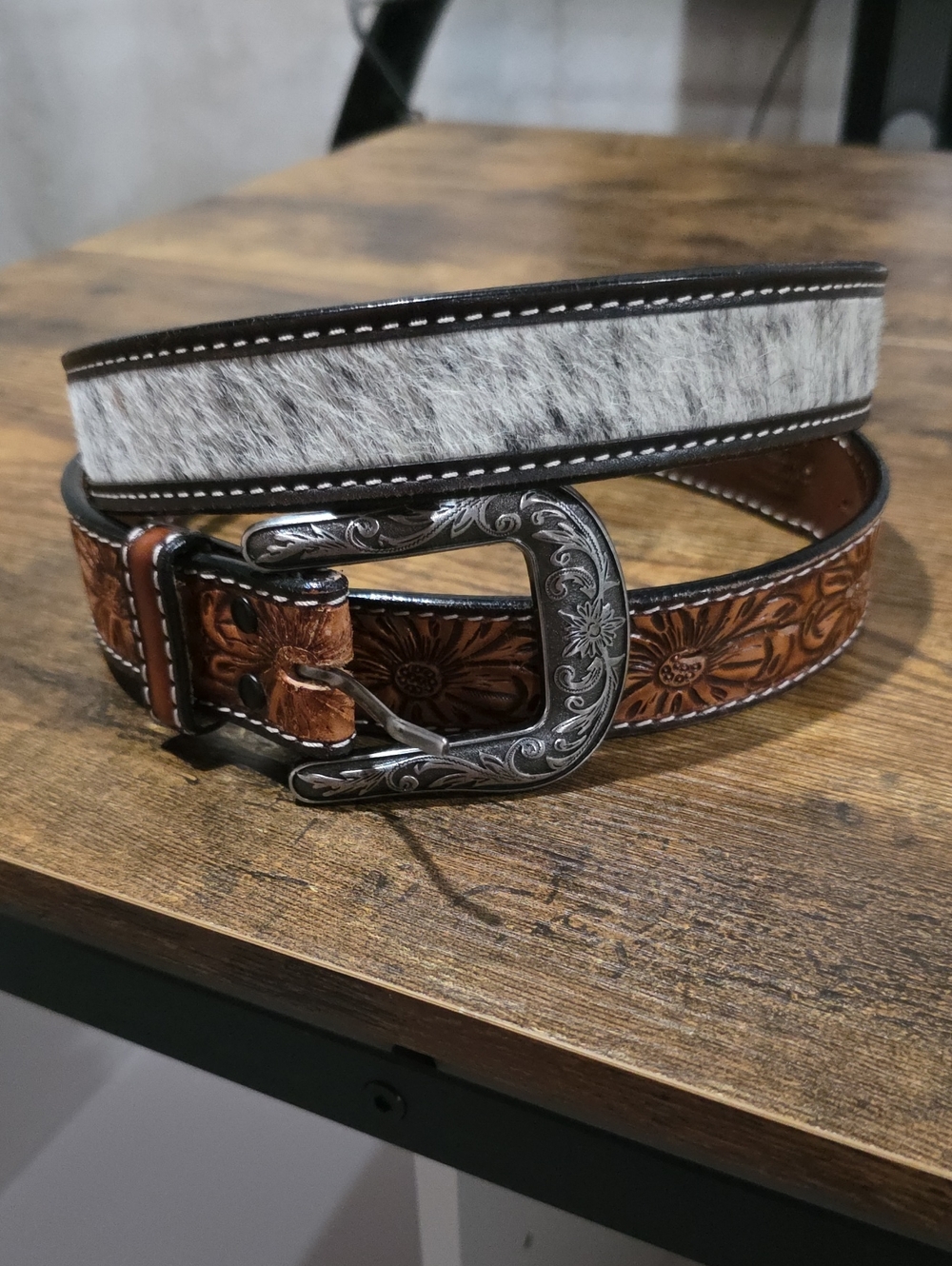 Floral Hair On Hide Belt